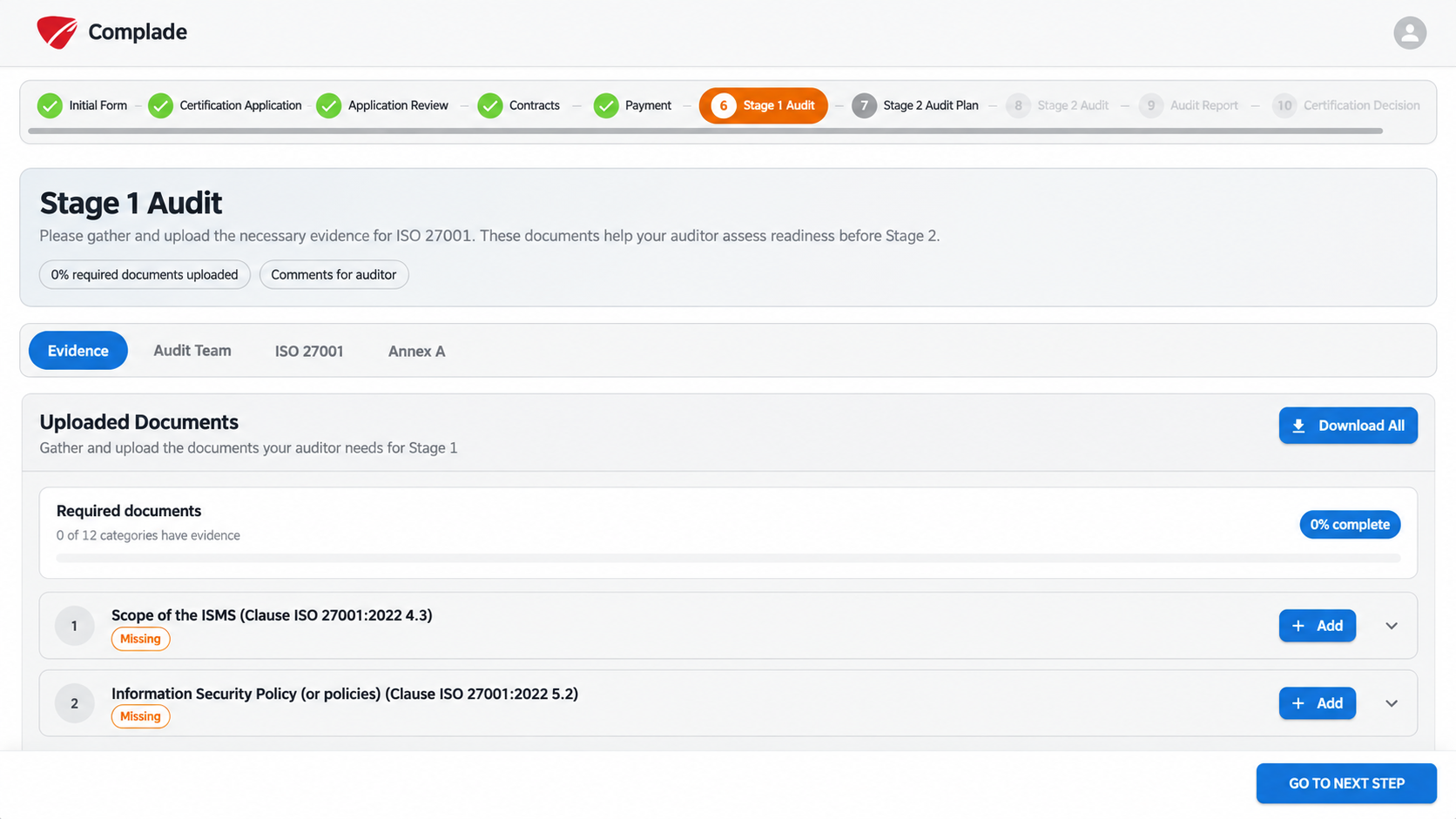 Complade portal preview: Start uploading Stage 1 documents